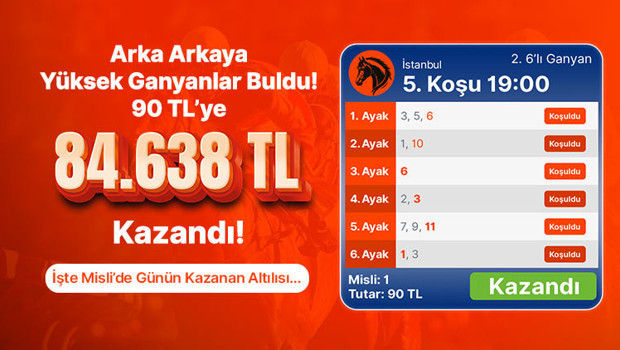 Misli'de At Yarışı Şansı: 90 TL'ye 84.638 TL Kazanç