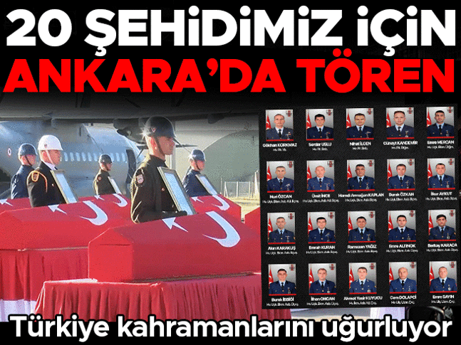Son dakika... Türkiye kahraman şehitlerini uğurluyor... 20 şehidimiz için tören yapılıyor