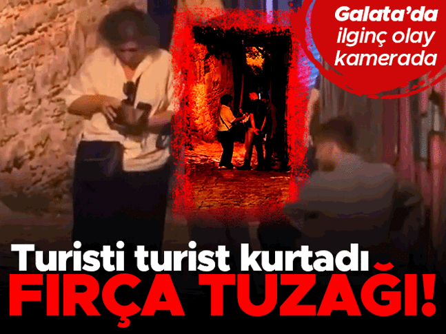 Galata’da Rus turiste 'fırça düşürme' tuzağı! Rus turistler son an kurtardı