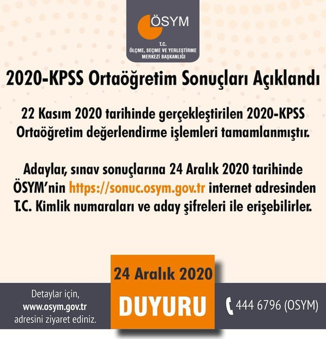 ÖSYM KPSS sınav sonuçlarını açıkladı - 2020 KPSS ortaöğretim sınav sonucu sorgulama ekranı