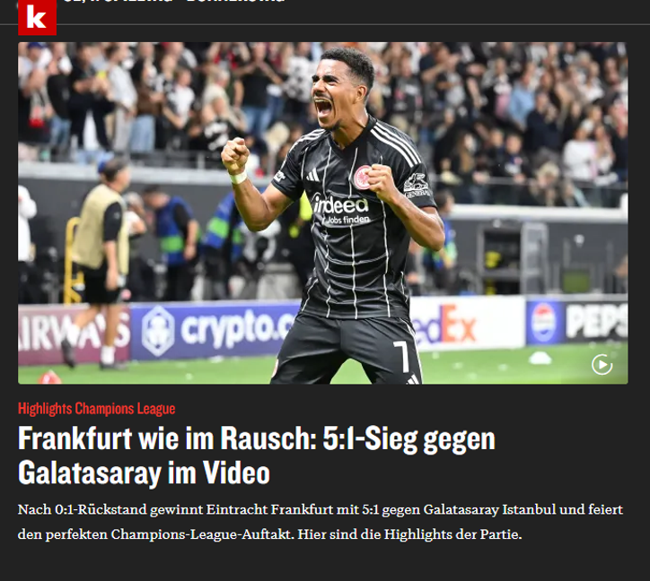 Galatasarayın ağır Frankfurt yenilgisi Alman basınında Büyülü gece Frankfurt ezdi