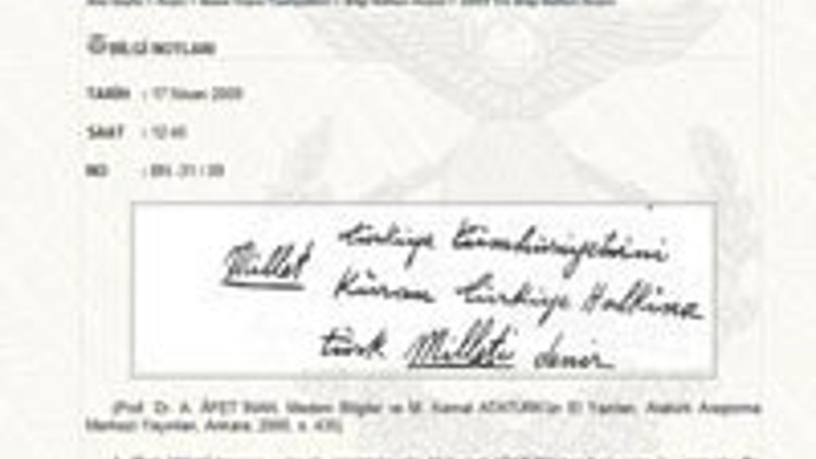 TSKdan Atatürkün el yazısıyla yanıt