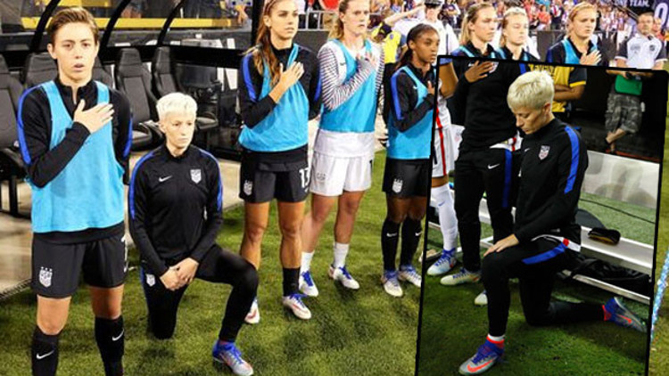 Milli marş sırasında diz çöküp protesto etti Milli marş sırasında diz çöküp protesto etti