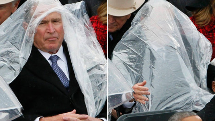 George Bush başında naylonla objektiflere yakalandı