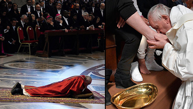 Papa önce ayak öptü sonra yere yattı