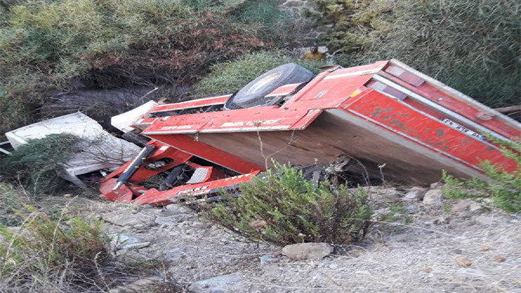 Bodrumda freni boşalan vinç şarampole devrildi: 2 yaralı