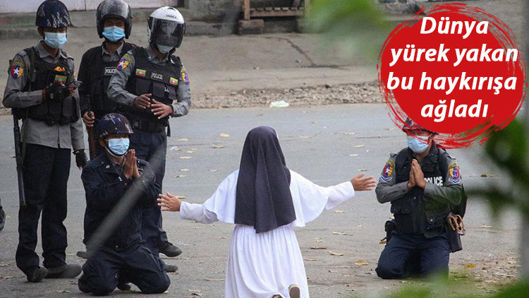 Dünyanın konuştuğu fotoğraf: Rahibe diz çöküp polislere böyle yalvardı Dünyanın konuştuğu fotoğraf: Rahibe diz çöküp polislere böyle yalvardı