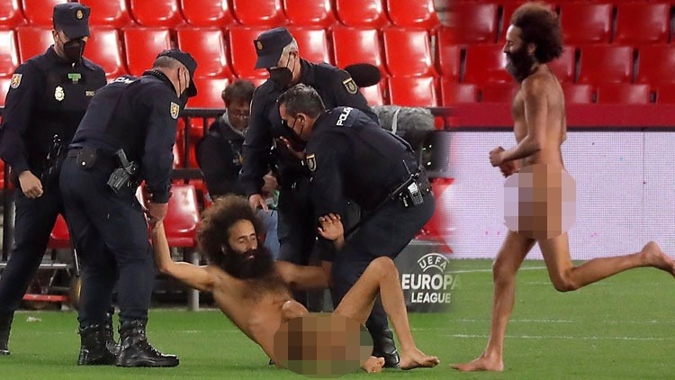 Granada-Manchester United maçında davetsiz misafir Bir anda çıplak bir şekilde sahaya daldı