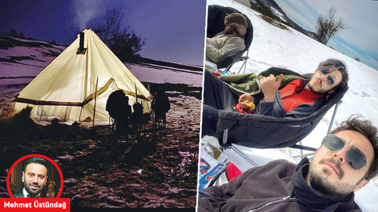 Kubilay Akanın kamp hayatı... Soğukta köylüler yardımına koşmuş