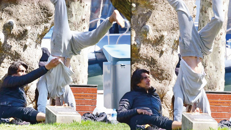 İbrahim Kutluay ve Edvina Sponza parkta yoga yaptı İbrahim Kutluay ve Edvina Sponza parkta yoga yaptı