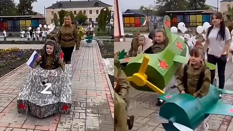 Beklenen gün geldi, Rusyadan ilginç görüntüler...Rus çocuklar askeri üniformalarla karton tanklara bindi Beklenen gün geldi, Rusyadan ilginç görüntüler...Rus çocuklar askeri üniformalarla karton tanklara bindi