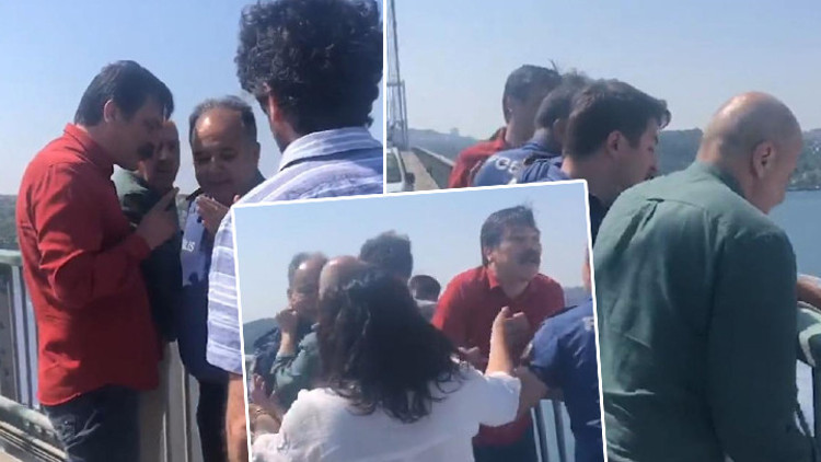 TİP Milletvekilleri ile polis arasında köprüde pankart arbedesi TİP Milletvekilleri ile polis arasında köprüde pankart arbedesi