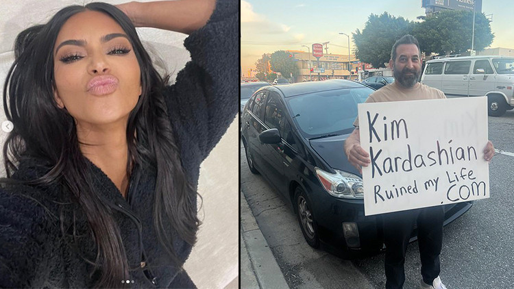 Evsiz adam elinde bu pankartla sokakları geziyor: Kim Kardashian hayatımı mahvetti Evsiz adam elinde bu pankartla sokakları geziyor: Kim Kardashian hayatımı mahvetti