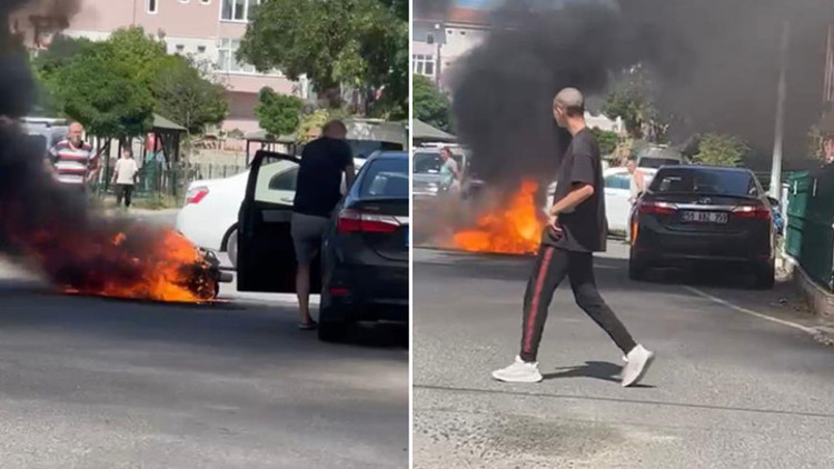 Tekirdağda motosiklet seyir halindeyken alev aldı