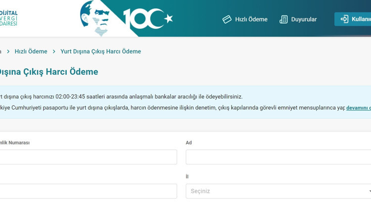 YURT DIŞINA ÇIKIŞ HARCI ÖDEME: 2023-2024 çıkış harcı ödeme ekranı