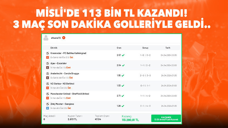 6 maçlık iddaa kuponu oynadı, 113 bin TL kazandı Son dakika golleri...