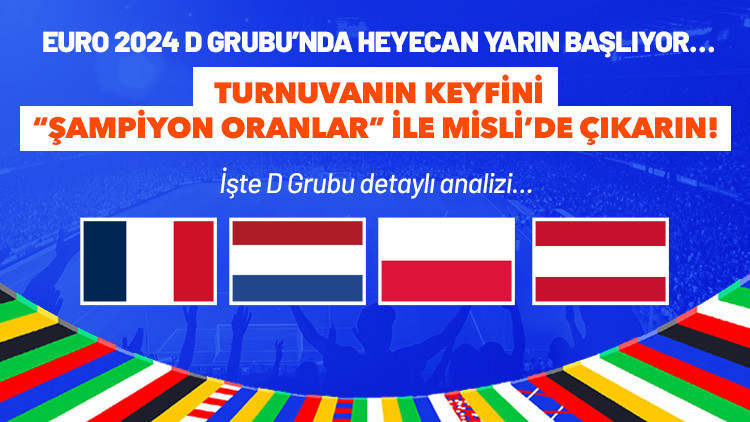 EURO 2024 D Grubu detaylı analizi, turnuvaya özel oyunlar ve çok daha fazlası burada Heyecanı Şampiyon Oran’la Misli’de Yaşa... EURO 2024 D Grubu detaylı analizi, turnuvaya özel oyunlar ve çok daha fazlası burada Heyecanı Şampiyon Oran’la Misli’de Yaşa...
