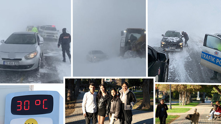 Bir yerde kar, tipi ve mahsur kalan araçlar; bir yerde ise 30 derecelik yaz havası Bir yerde kar, tipi ve mahsur kalan araçlar; bir yerde ise 30 derecelik yaz havası