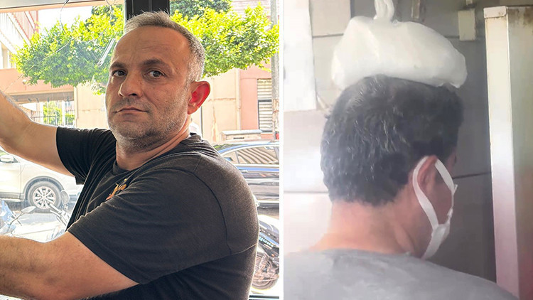 Bu sıcakta en zor işi onlar yapıyor Kafalarına buz torbası koyarak serinliyorlar Bu sıcakta en zor işi onlar yapıyor Kafalarına buz torbası koyarak serinliyorlar