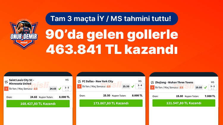 Tam 3 maçta İY / MS tahmini tuttu 90’da gelen gollerle 463.841 TL kazandı