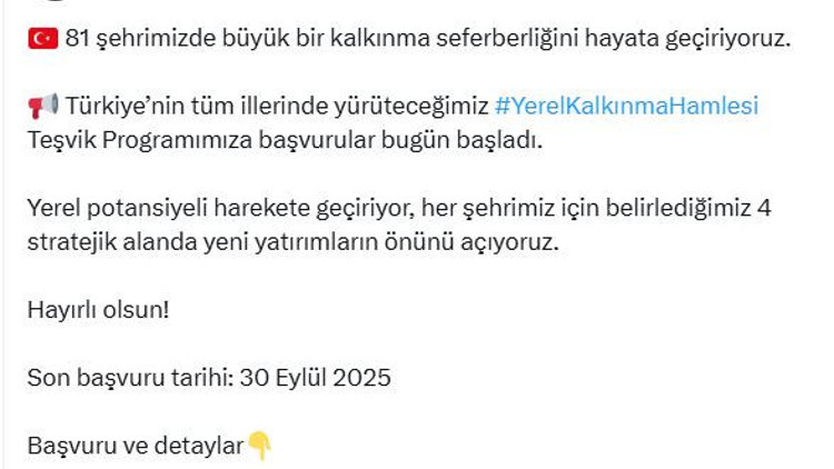 Bakan Kacır: Yerel Kalkınma Hamlesi Teşvik Programımıza başvurular başladı