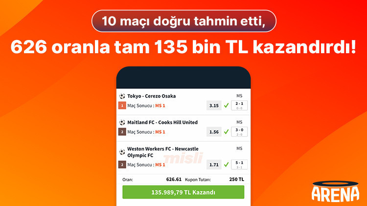 Misli’de haftanın kuponu… 10 maçı doğru tahmin etti, 626 oranla tam 135 bin TL kazandırdı