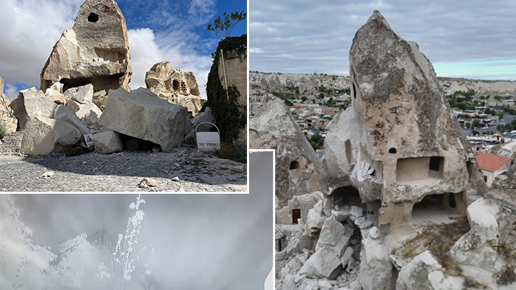 Kapadokya’da peribacasının bir kısmı yıkıldı
