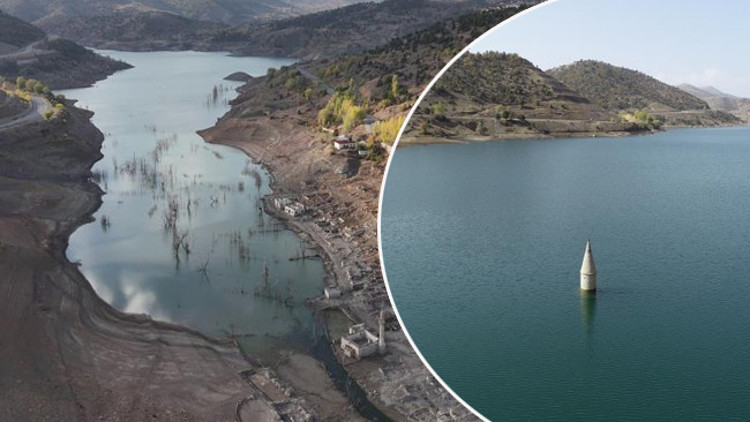 15 yıldır sular altındaydı Tarihi köy tamamen ortaya çıktı