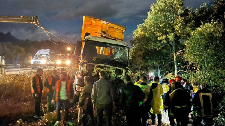 Yoldan çıkan kamyon devrildi: 2 ölü, 1 yaralı Yoldan çıkan kamyon devrildi: 2 ölü, 1 yaralı