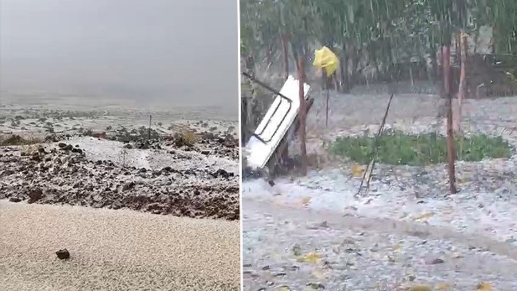 Aniden dolu yağışı başladı Her yer beyaza büründü