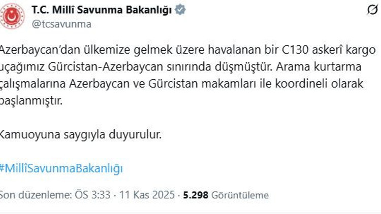 MSB: Askeri kargo uçağımız Gürcistan-Azerbaycan sınırında düştü MSB: Askeri kargo uçağımız Gürcistan-Azerbaycan sınırında düştü