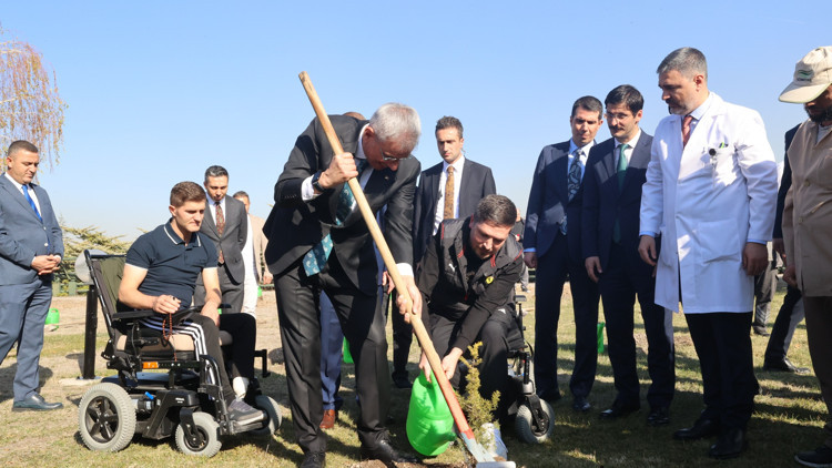 Bakan Memişoğlu, gazilerle fidan dikti