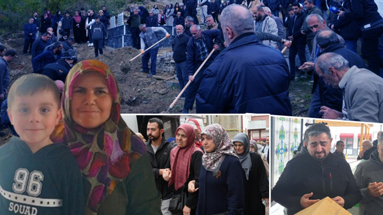 Kaybolduktan 9 gün sonra cansız bedenleri bulunmuştu Anne ve 5 yaşındaki oğlu son yolculuğuna uğurlandı