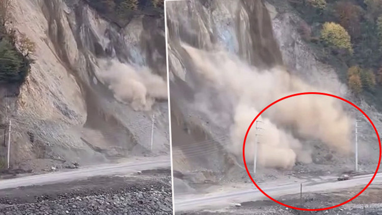 Düzcede heyelan Kayaların altında kalmaktan son anda kurtuldu