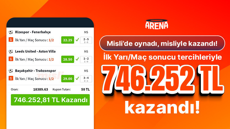 3 maçın İlk Yarı/Maç sonucu skoru bildi 50 TL’ye 746.252 TL kazandı...