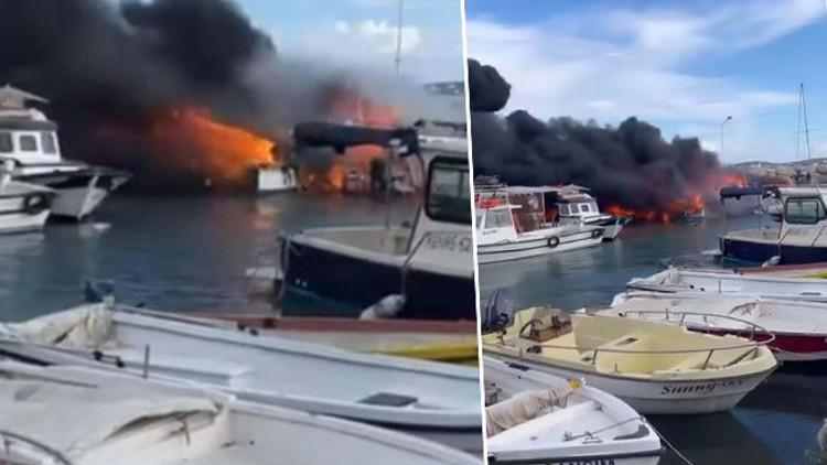 Rüzgarın etkisiyle büyüdü: 7 tekne alevlere teslim oldu