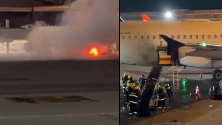 Havalimanında korku dolu anlar: Uçaktan alevler yükseldi