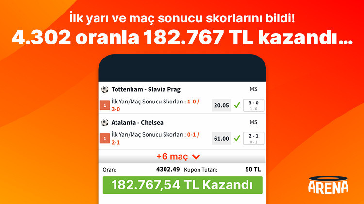 İlk yarı ve maç sonucu skorlarını bildi 4.302 oranla 182.767 TL kazandı…
