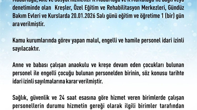 Elazığ’da bazı kurum ve kurslarda eğitime 1 gün ara