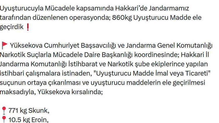 Hakkaride 860 kilo uyuşturucu madde ele geçirildi