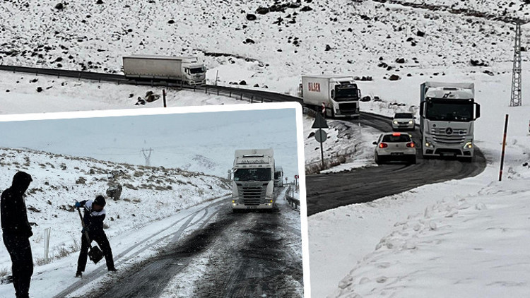 Ardahanda buz tutan rampada TIR şoförleri mahsur kaldı Araç kuyrukları oluştu