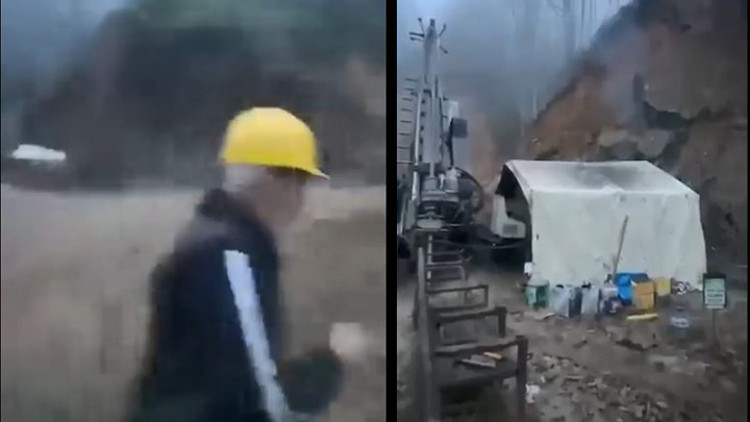 Giresunda heyelan anları kamerada Sondaj makinesi toprak altında kaldı, işçiler son anda kurtuldu