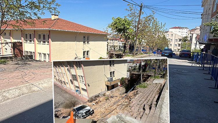 İstinat duvarı çöktü: Park halindeki araç okul bahçesine sürüklendi