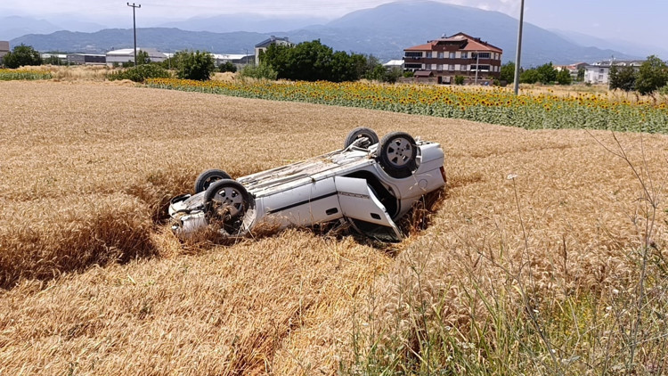 Buğday tarlasına uçan otomobilin sürücüsü yaralandı