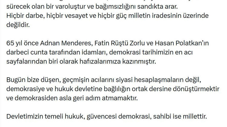 Kılıçdaroğlu: Menderes, Zorlu ve Polatkan’ı rahmetle anıyorum