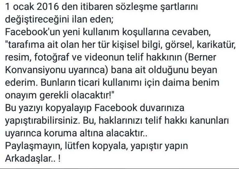 Facebookta sözleşme şartı aldatmacasına dikkat