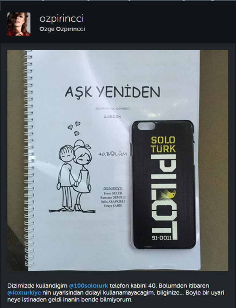 Özge Özpirinçciye Solo Türk uyarısı