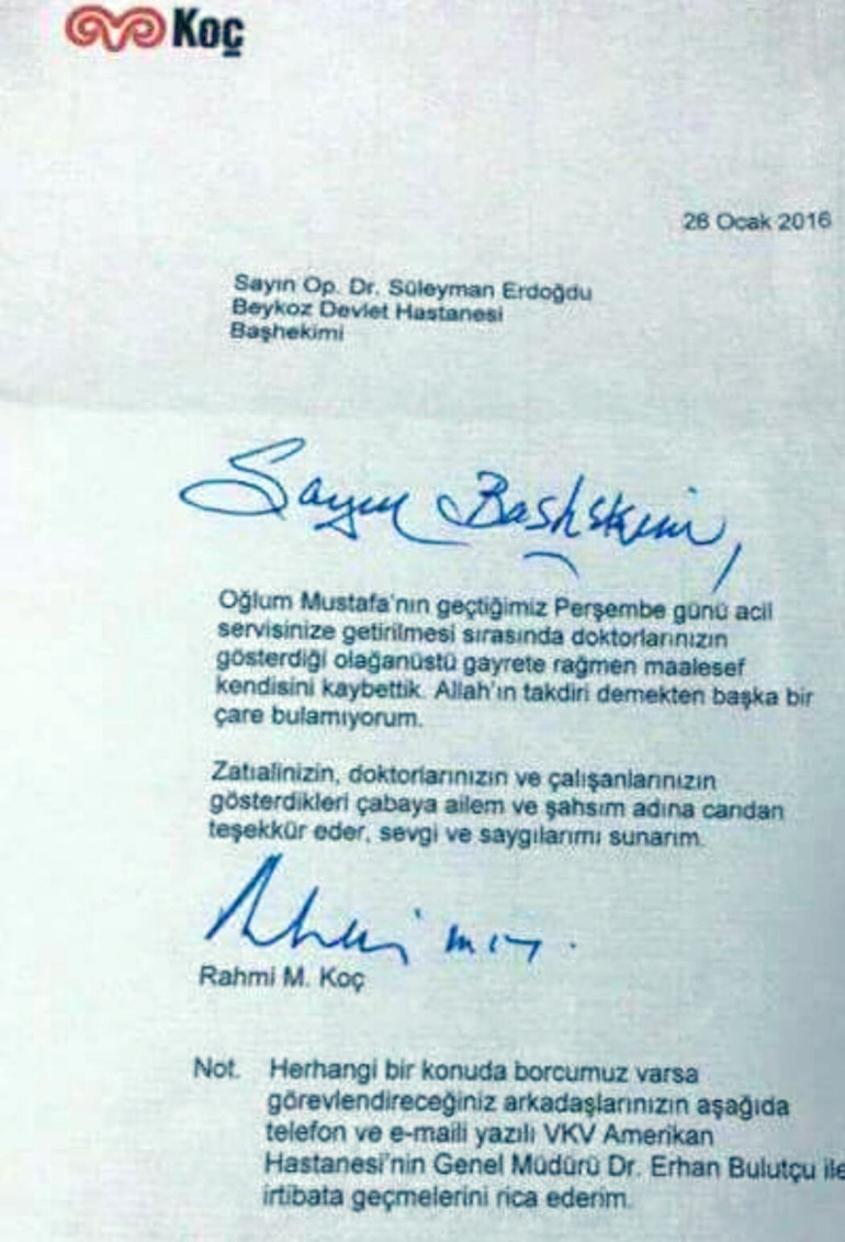 Rahmi Koçun mektubu hastaneden sızdırılmış