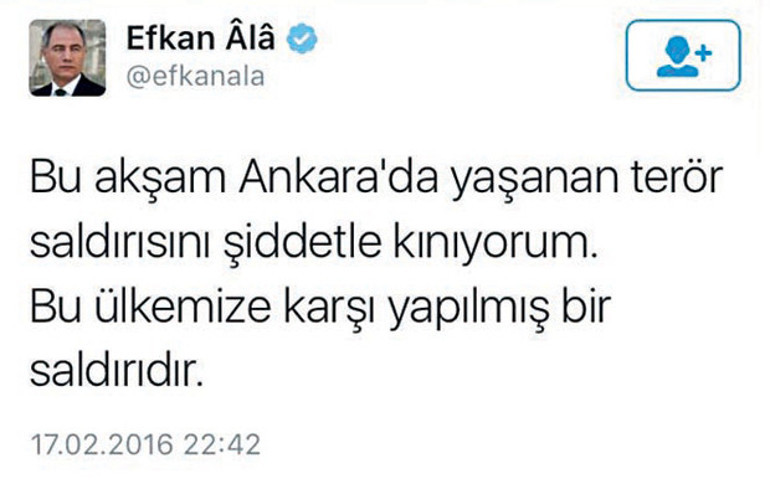 Efkan Ala’nın attığı tweet