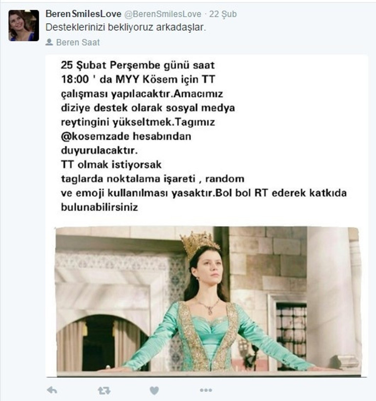 Beren Saatin fanları sosyal medyada reyting timi kurdu